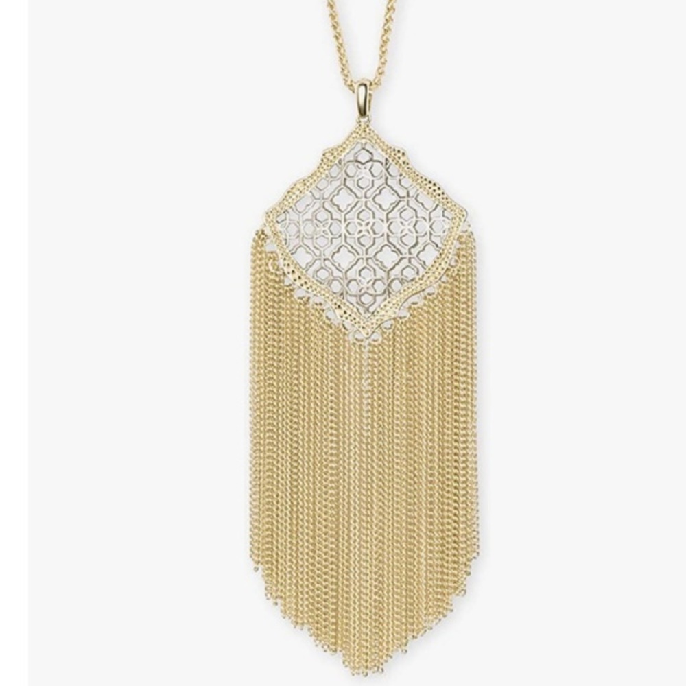 Kendra Scott Kingston Long Pendant Filigree Fringe Necklace Without Bag